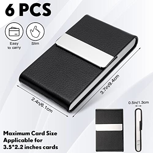Yexiya 6 Pcs Leather Business Card Holder Case PU Leather Business Pocket Card Holders Wallet with Magnetic Closure for Men Women Office Gifts, Black - Image 2