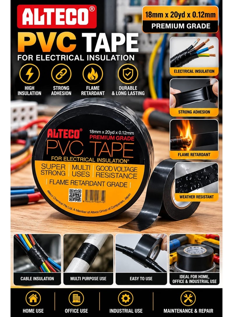 ALTECO PVC Electrical Insulation Tape, Black,