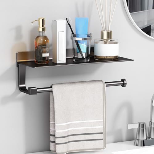 Danpoo Wall Mount Paper Towel Holder with Shelf for Bathroom/Kitchen, Adhesive Hand Towel Holder, Matte Black - Image 3