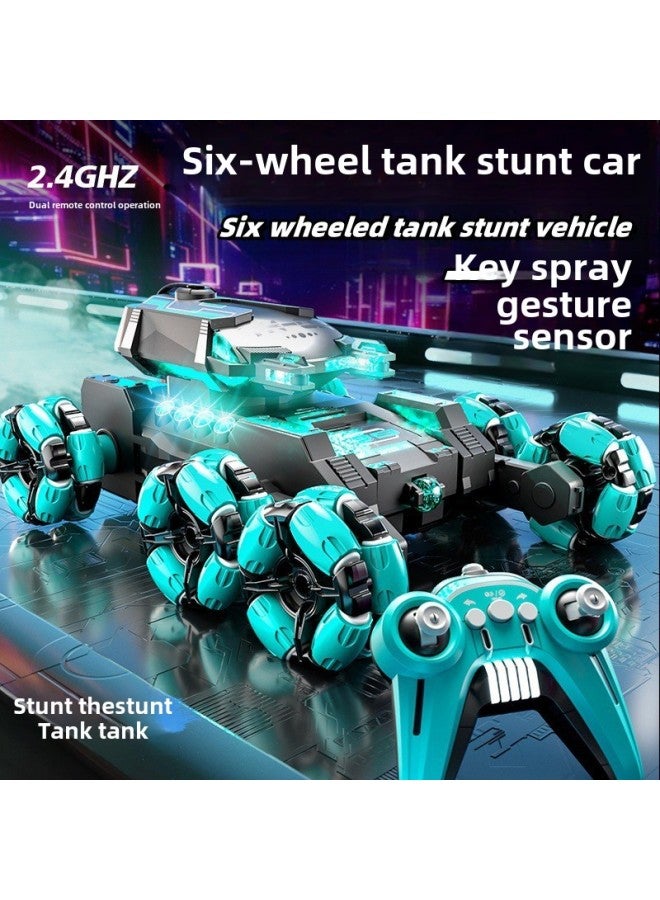 Six Wheel Tank Spray Stunt Remote Control Car Gesture Induction Electric Drift Off-Road Children Boys Toys Cross Border-Color:Black And Blue-spray-six-wheel Tank Vehicle -Specifications:Two Sets Of Batteries