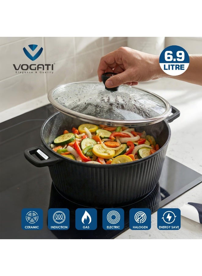 فوجاتي طقم أواني طهي VOGATI MONACO SERIES مكون من 8 قطع، مطلي بالتيتانيوم والجرانيت، غير لاصق، مناسب للطهي بالحث - يتضمن قدر طهي 24/28/32 سم + قدر طهي ضحل 28 سم (خالي 100% من حمض البيرفلوروكتانويك) (أسود) - Image 3
