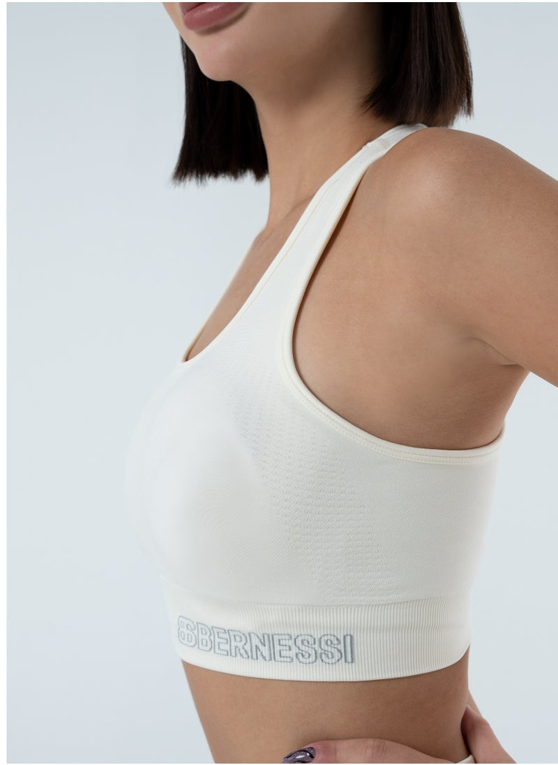 Bernessi Turkiye Nylon Women’s High Support Sports Bra Comfortable Ladies Bra Top for Fitness Yoga Workout Gym Running Exercise Dance Athletic Cold White  - Image 2