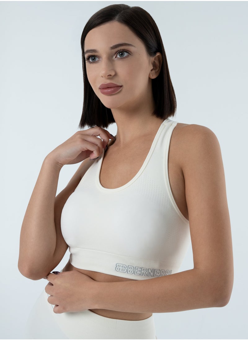 Bernessi Turkiye Nylon Women’s High Support Sports Bra Comfortable Ladies Bra Top for Fitness Yoga Workout Gym Running Exercise Dance Athletic Cold White  - Image 1