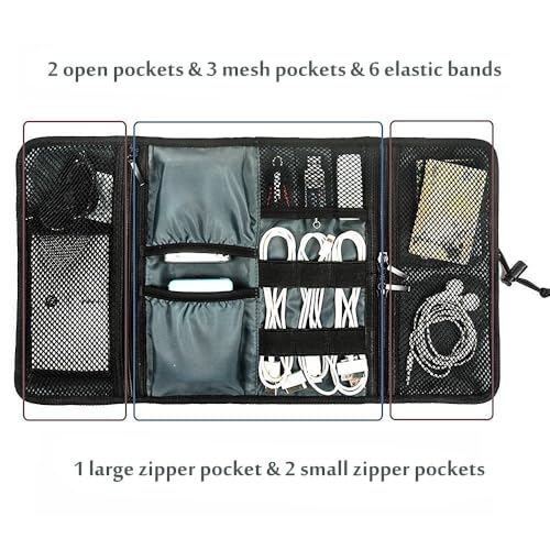ProCase Electronic Organizer Cord Pouch, Travel Cable Charger Phone Accessories Bag Organizer Roll up Tech Carrying Case for USB Cables SD Memory Cards Earphone Flash Hard Drive –Black - Image 2