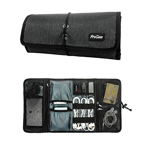 ProCase Electronic Organizer Cord Pouch, Travel Cable Charger Phone Accessories Bag Organizer Roll up Tech Carrying Case for USB Cables SD Memory Cards Earphone Flash Hard Drive –Black - Image 1