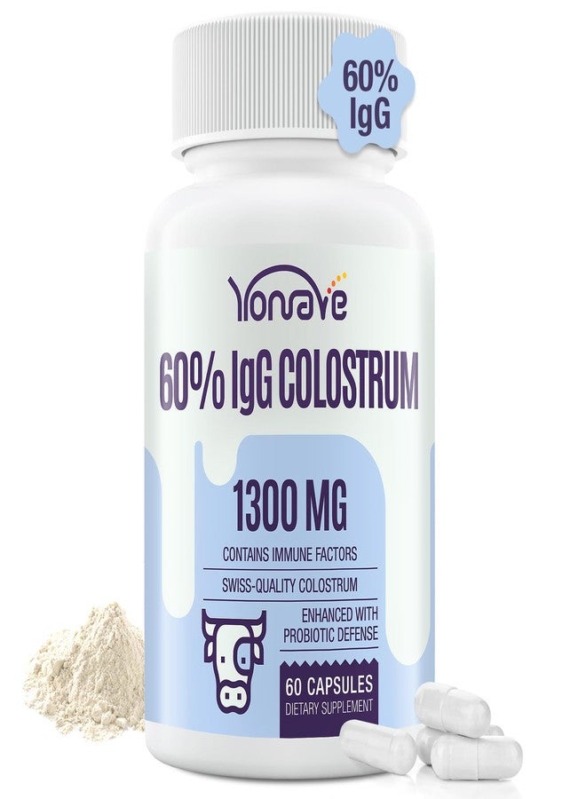 Yonrave Bovine Colostrum Capsules Supplement 1300mg - Extra High 60% IgG Bovine Colostrum - Gut, Bone, Exercise, Immune - 60 Capsules - Image 1