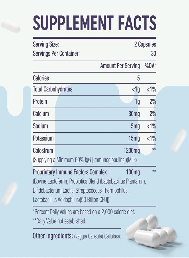 Yonrave Bovine Colostrum Capsules Supplement 1300mg - Extra High 60% IgG Bovine Colostrum - Gut, Bone, Exercise, Immune - 60 Capsules - Image 2