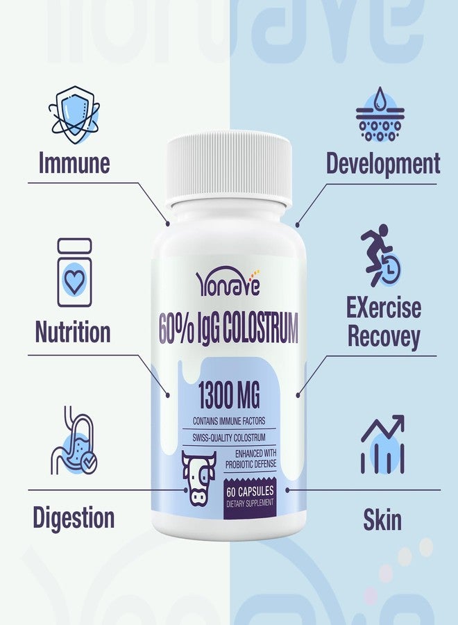 Yonrave Bovine Colostrum Capsules Supplement 1300mg - Extra High 60% IgG Bovine Colostrum - Gut, Bone, Exercise, Immune - 60 Capsules - Image 3