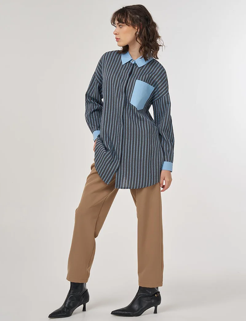 Kayra Fabric-Trimed Viscose Tunic – Dusty Gray