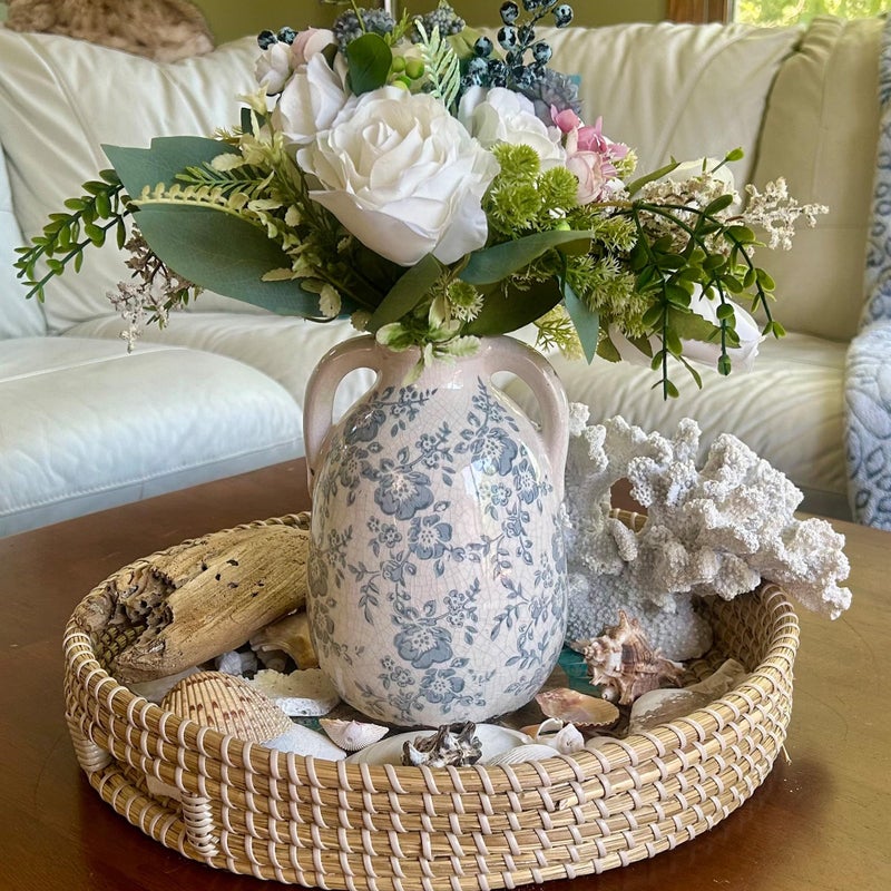 Ronasip Vintage Chinoiserie Blue and White Ceramic Vases Decor 7â€ Retro Ice Crackle Hand-Painted Peony Ceramic Pitcher Antique Style Home Decor (7.5 Inch Blue and White) - Image 4