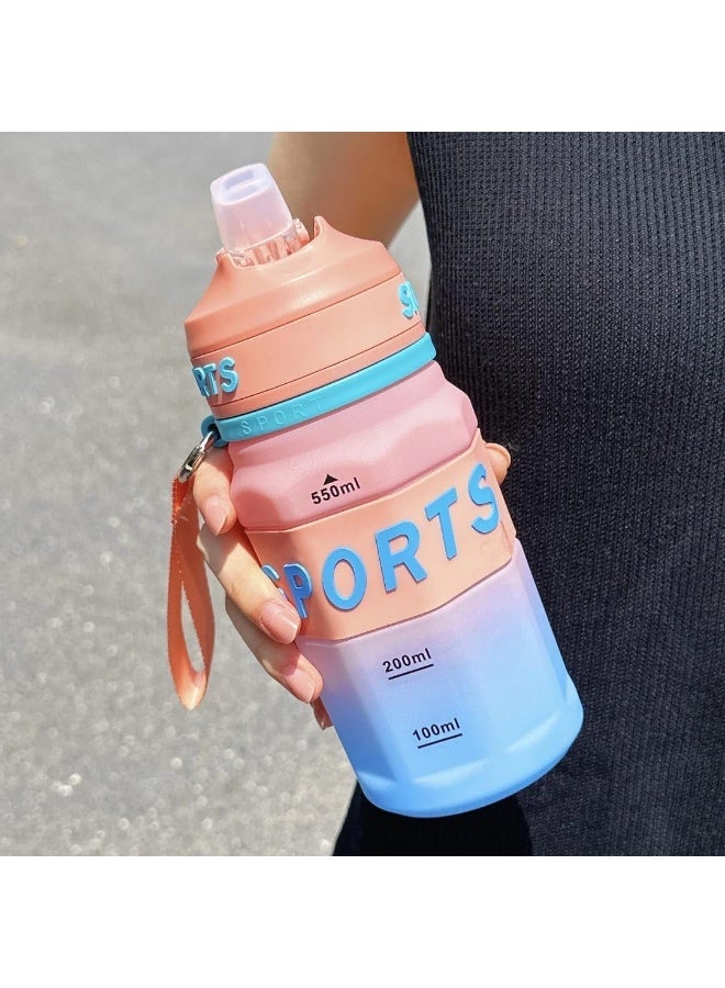 550ml leak-proof sports water bottle with a modern gradient color design, featuring measurement markings and a wrist strap for carrying - ideal for the gym, running, and cycling (multi-color) - Image 1