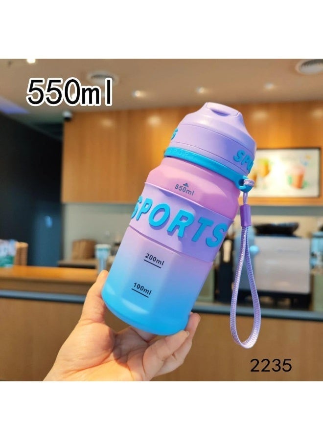 550ml leak-proof sports water bottle with a modern gradient color design, featuring measurement markings and a wrist strap for carrying - ideal for the gym, running, and cycling (multi-color) - Image 5