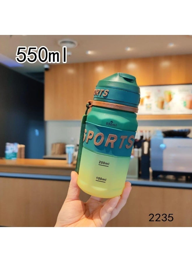550ml leak-proof sports water bottle with a modern gradient color design, featuring measurement markings and a wrist strap for carrying - ideal for the gym, running, and cycling (multi-color) - Image 4