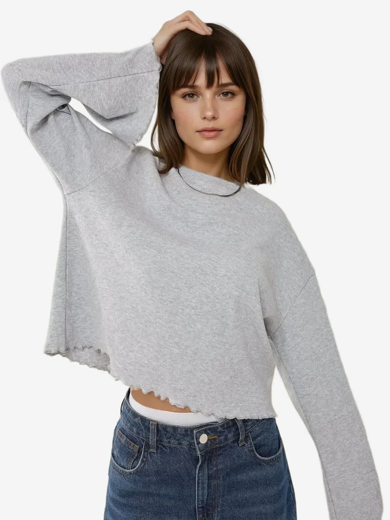 HICCUP Oversize Lettuce Hem Long Sleeve T-shirt