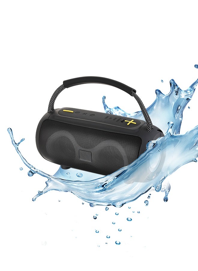 LAWAZIM Waterproof Bluetooth Double Speaker - 5W Black Color With LED Light - Portable Boombox Style Speaker with Dual Drivers, AUX/TF/USB/FM/ Playback -Ideal for Travel, Outdoor, Indoor, and Home Use - Image 1