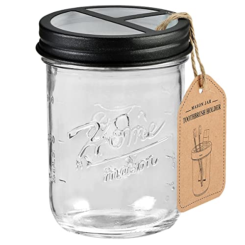 SheeChung Mason Jar Toothbrush Holders Bathroom Accessories Bathroom Essentials Bathroom Organizers and Storage Bathroom Countertop Organizer Glass Toothbrush Holders for BathroomBlack