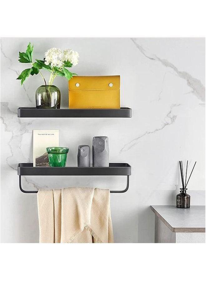 HOMESTAR Bathroom Shelves Wall Mounted Glass for Floating Shelf with Towel Holder Shower 2 Tier Organizer Black - Image 2