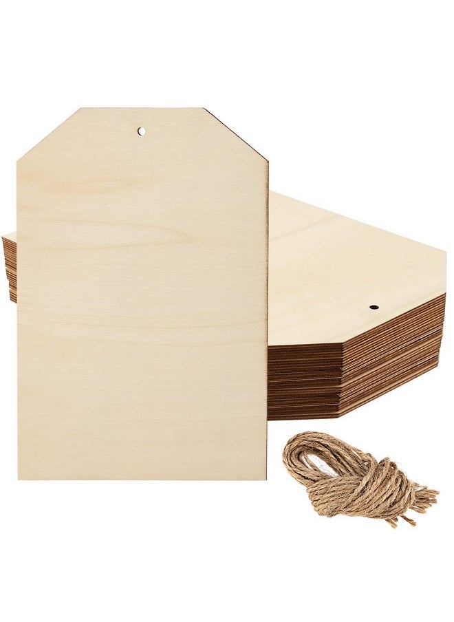 PINGEUI - 20 Pcs 10 X 7 Inch Large Wooden Tags For Crafts, Unfinished Blank Wood Sign, Wooden Gift Tags Labels With Holes And 22Cm Jute Twine For Diy Craft Supplies, Painting, Staining And Decorations - Image 1