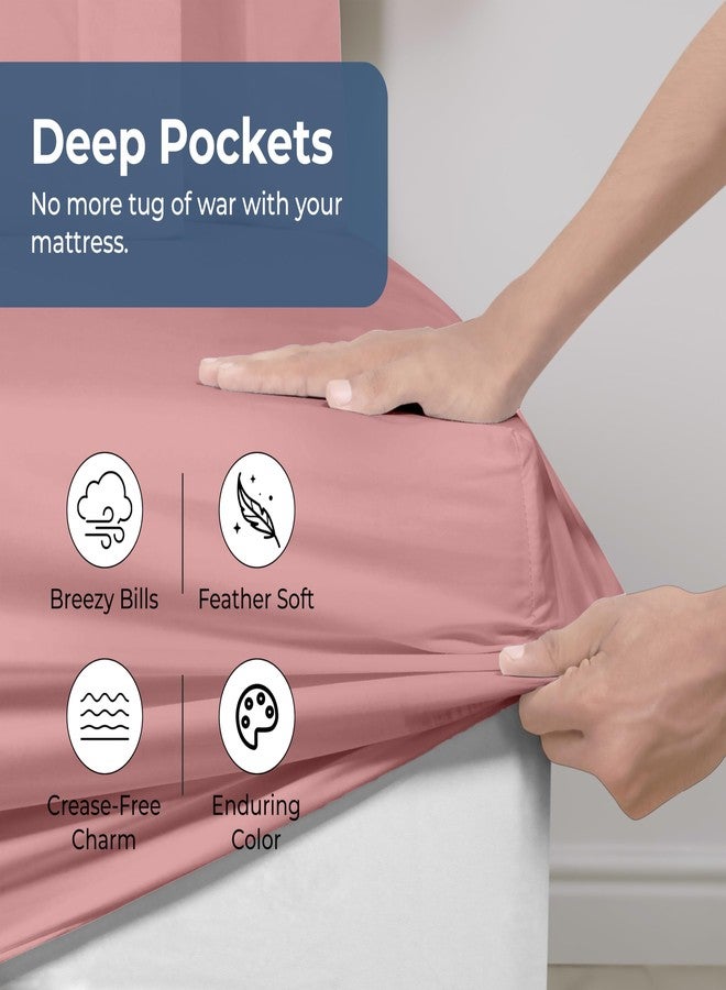 Royale Linens 100% Organic Cotton Fitted Sheet - Percale Weave - Super Soft Deep Pocket Bottom Sheets - Pink Elastic Sheet Queen Size - Queen Fitted Sheets Only - (60"x80"+15", Pink) - Image 4