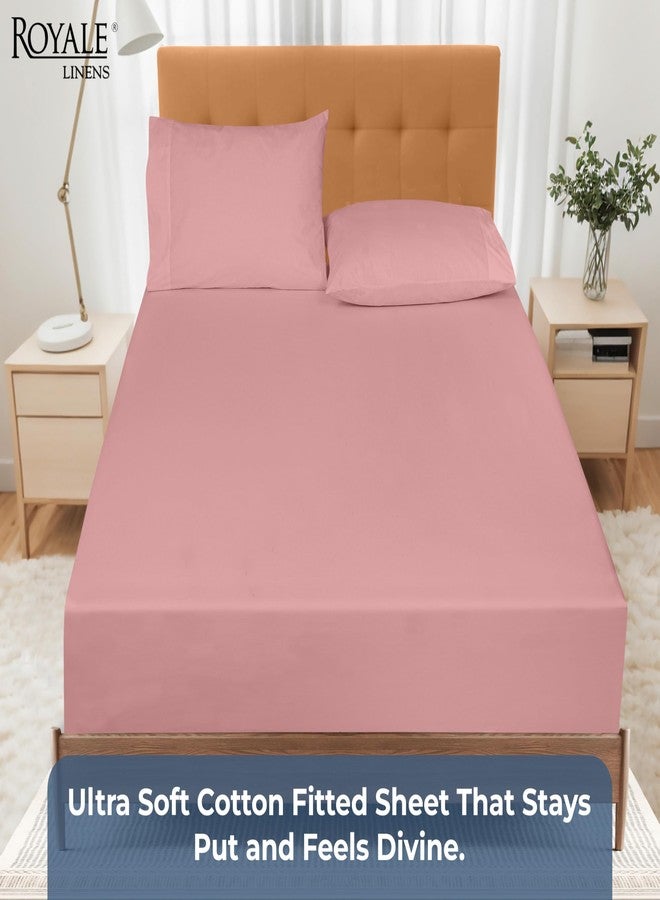 Royale Linens 100% Organic Cotton Fitted Sheet - Percale Weave - Super Soft Deep Pocket Bottom Sheets - Pink Elastic Sheet Queen Size - Queen Fitted Sheets Only - (60"x80"+15", Pink) - Image 5