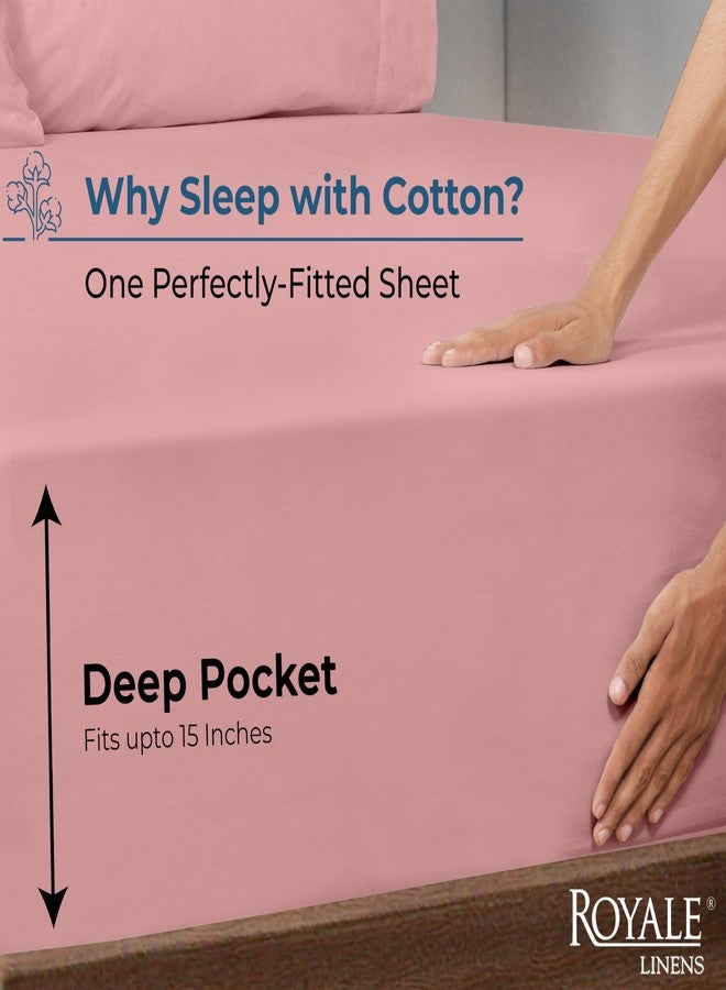 Royale Linens 100% Organic Cotton Fitted Sheet - Percale Weave - Super Soft Deep Pocket Bottom Sheets - Pink Elastic Sheet Queen Size - Queen Fitted Sheets Only - (60"x80"+15", Pink) - Image 2