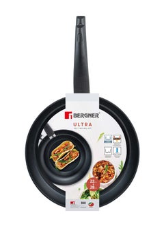 BERGNER ULTRA 2PC FORGED ALUMINUM FRYPAN SET, 22 & 28 CM, NON-STICK MARBLE COATING, ORANGE COLOUR EXTERIOR WITH METALLIC COATING, INDUCTION BOTTOM, BAKELITE HANDLE, BG35515OR  - Image 4