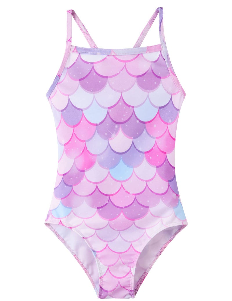 Nokecina Girls Swimsuit Size 7-8 Years Old Sleeveless Bathing Suit Mermaid Scales Swimwear for Hawaiian Beach Water Sports - Image 1