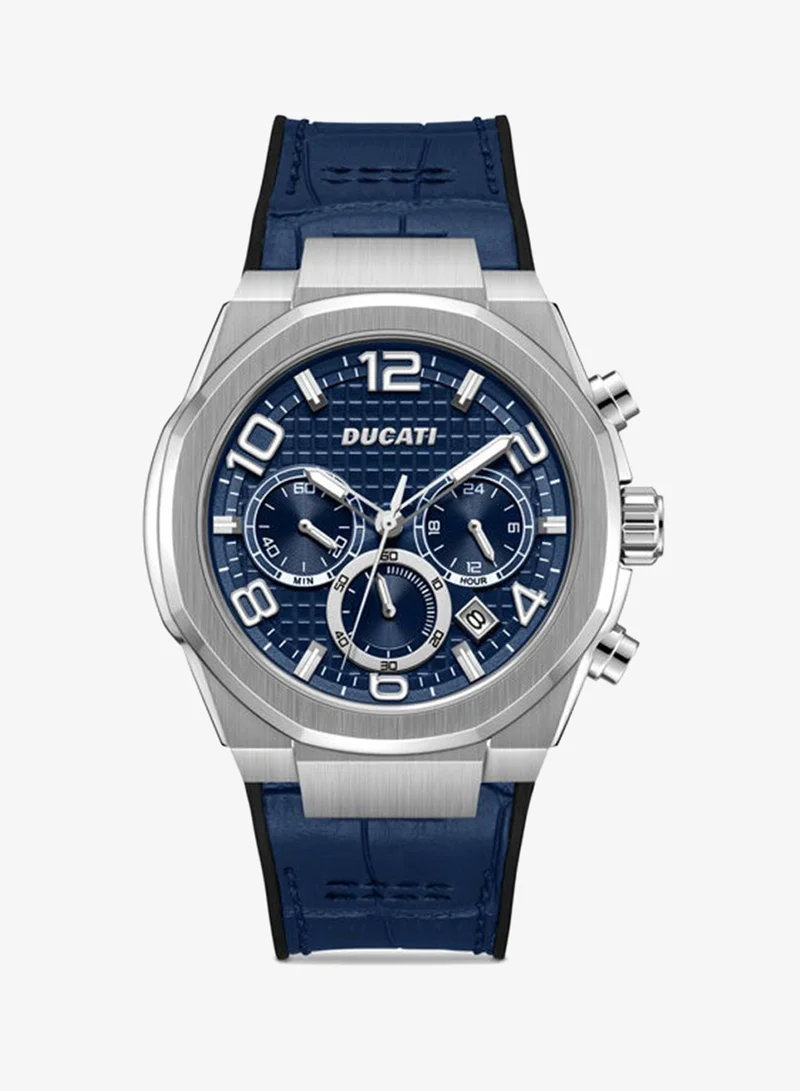 دوكاتي DT006 Blue Dial, Silicone-Nylon Strap, Chronograph Watch for Men, 42mm