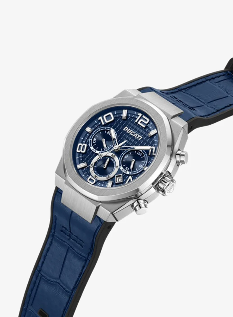 دوكاتي DT006 Blue Dial, Silicone-Nylon Strap, Chronograph Watch for Men, 42mm