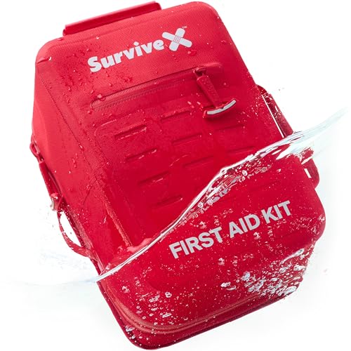 SurviveX Large Waterproof First Aid Kit for Car Travel Home Emergency Kit for Hiking Camping Backpacking and Outdoors Includes Zip Stitch Wound Closure Strips - Image 1