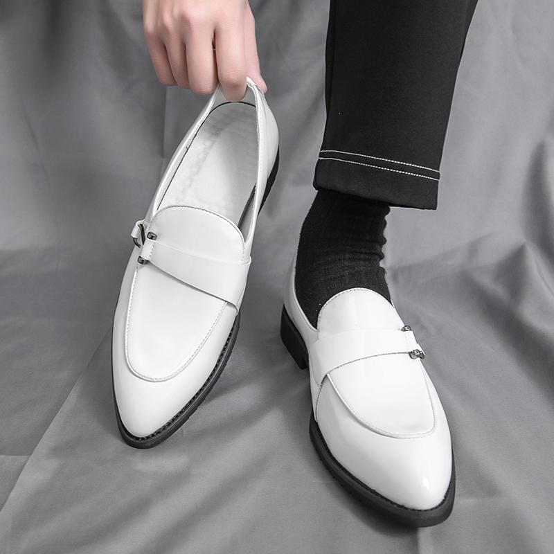 Men'S Large Size Glossy Patent Leather Loafers Slip-On Pointed Leather Shoes Men'S Gold White Leather Shoes 38-46 - Image 3