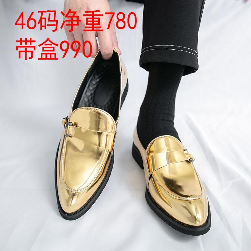 Men'S Large Size Glossy Patent Leather Loafers Slip-On Pointed Leather Shoes Men'S Gold White Leather Shoes 38-46 - Image 4