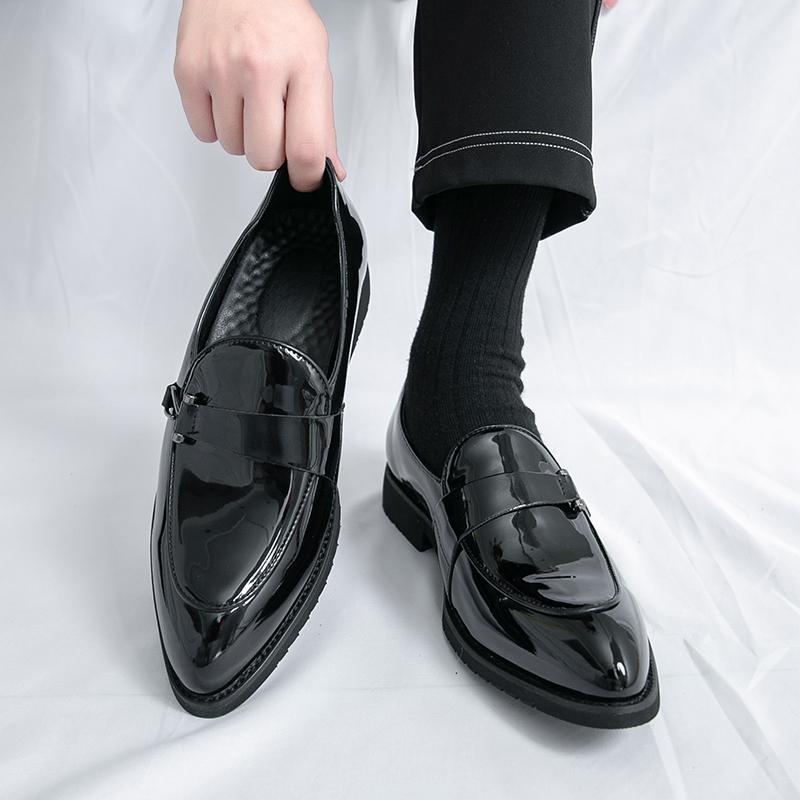 Men'S Large Size Glossy Patent Leather Loafers Slip-On Pointed Leather Shoes Men'S Gold White Leather Shoes 38-46 - Image 5