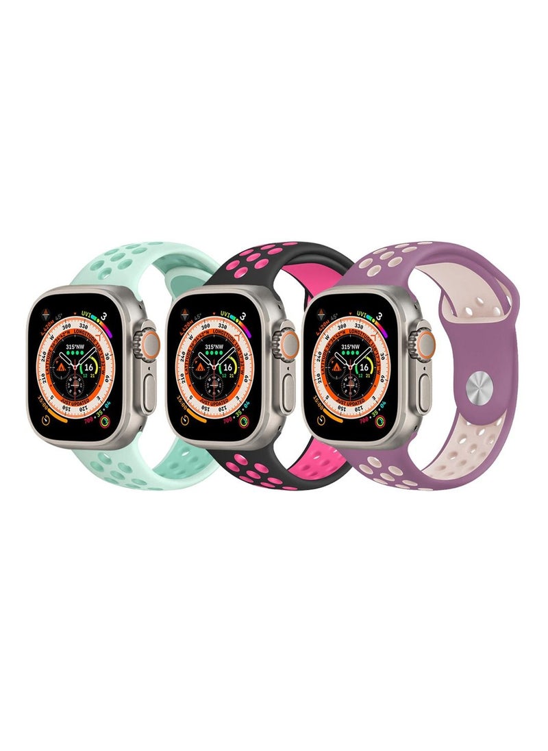 CATANES - 3 Pack For Apple Watch 49mm 45mm 44mm 42mm Silicone Sport Band Nike Strap Compatible With iWatch Series Ultra/8/7/SE/6/5/4/3/2/1 - Image 1