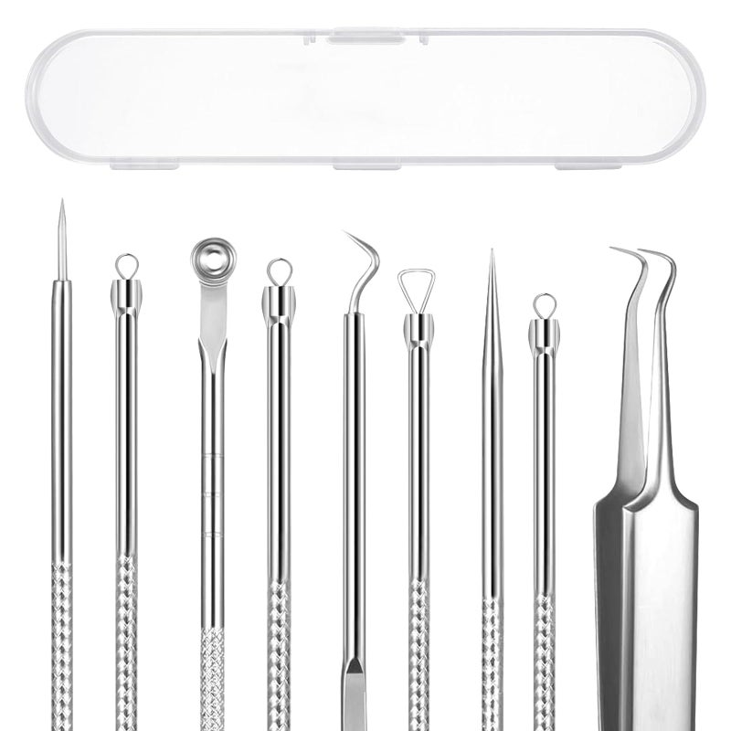 AskBed 5PCS Blackhead Remover Comedone Extractor Kit - Professional Stainless Steel Tools for Pimple, Acne, and Blemish Removal - Curved Tweezers Included - Image 1