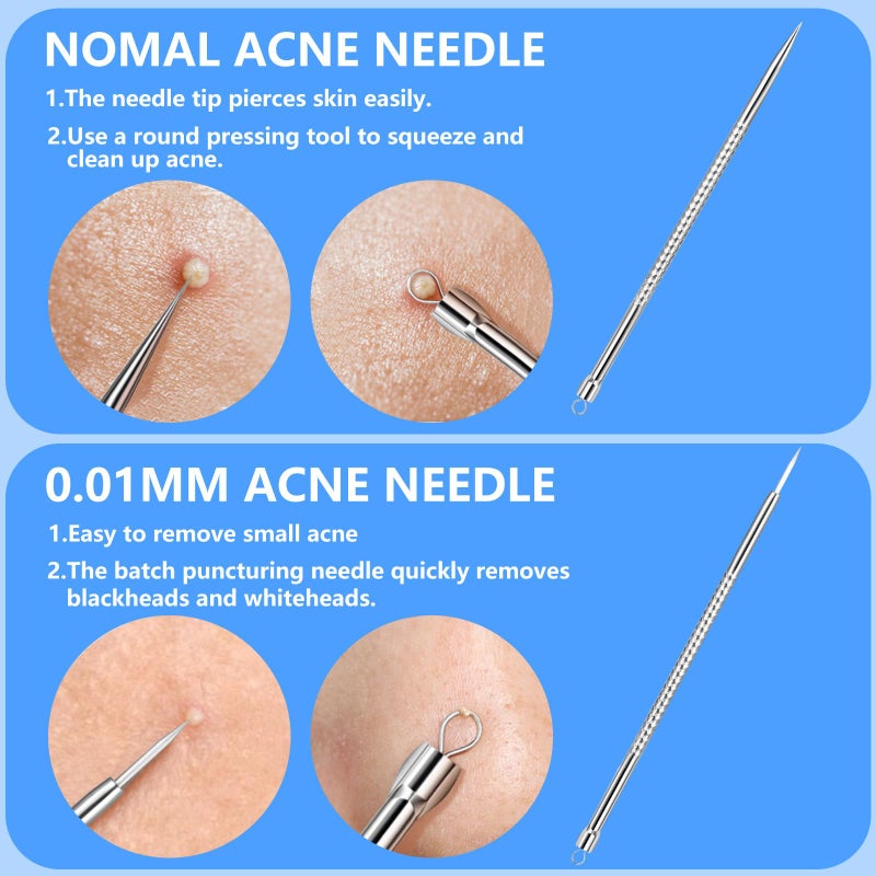 AskBed 5PCS Blackhead Remover Comedone Extractor Kit - Professional Stainless Steel Tools for Pimple, Acne, and Blemish Removal - Curved Tweezers Included - Image 2