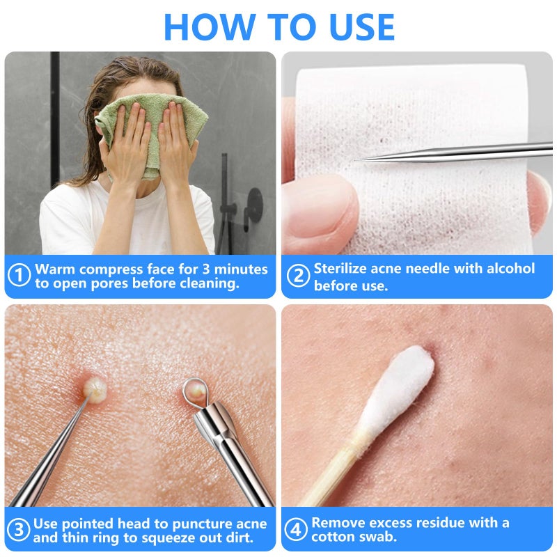 AskBed 5PCS Blackhead Remover Comedone Extractor Kit - Professional Stainless Steel Tools for Pimple, Acne, and Blemish Removal - Curved Tweezers Included - Image 5