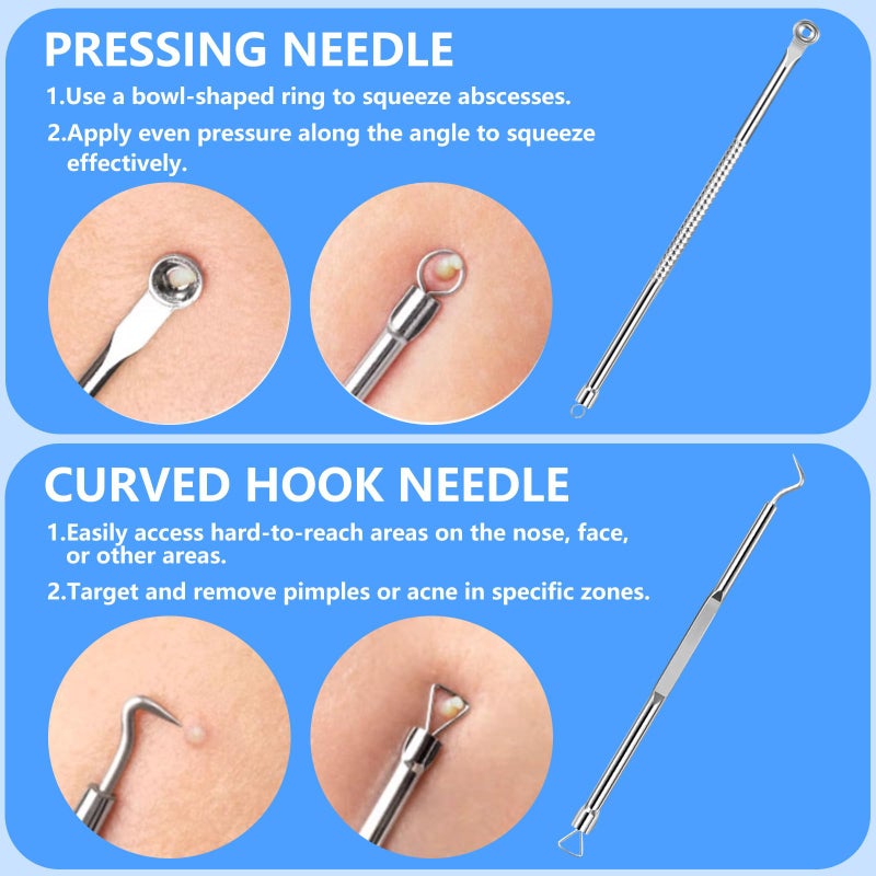 AskBed 5PCS Blackhead Remover Comedone Extractor Kit - Professional Stainless Steel Tools for Pimple, Acne, and Blemish Removal - Curved Tweezers Included - Image 3