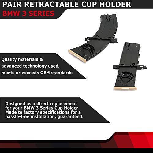 FEXON Pair Retractable Cup Holder Left&Right Side Compatible with BMW 3 Series E90 E91 E92 E93 323i 325i 325xi 328i 328xi 330i 330xi 335d 335i 335is 335xi M3 2006-2013 Replaces 51459173467 51459173473 Beige - Image 3