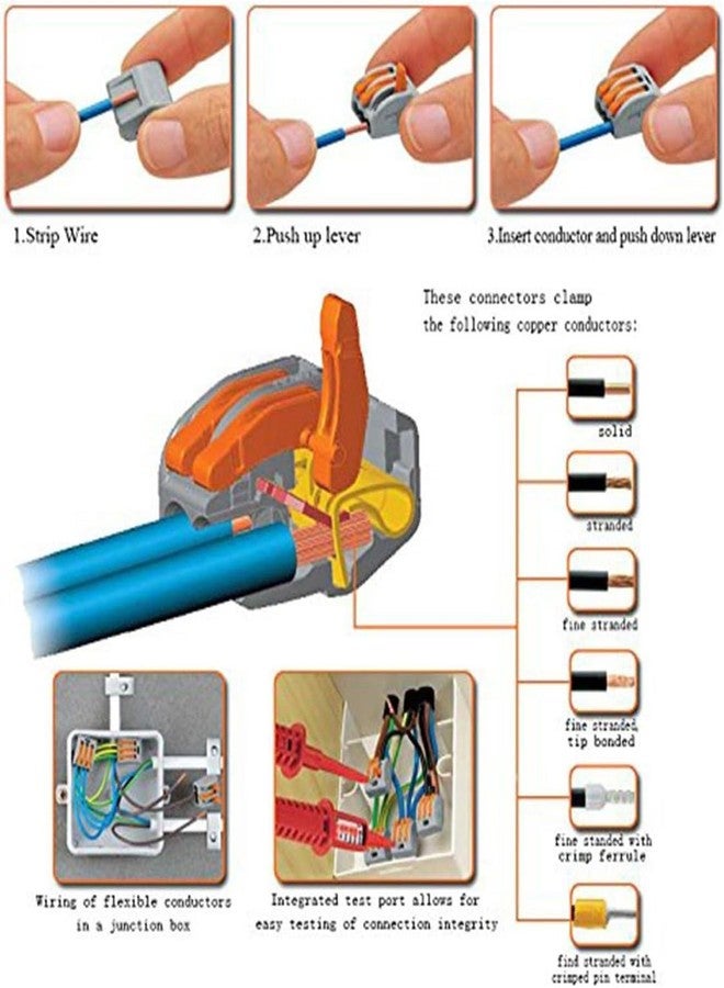 AHBLQD Lever Wire Connectors Compact Splicing Wire Connectors Fast Connection Terminal Electrical Connectors 3 Conductor for Quick Connect 28-12 AWG (50 Pack) - Image 2