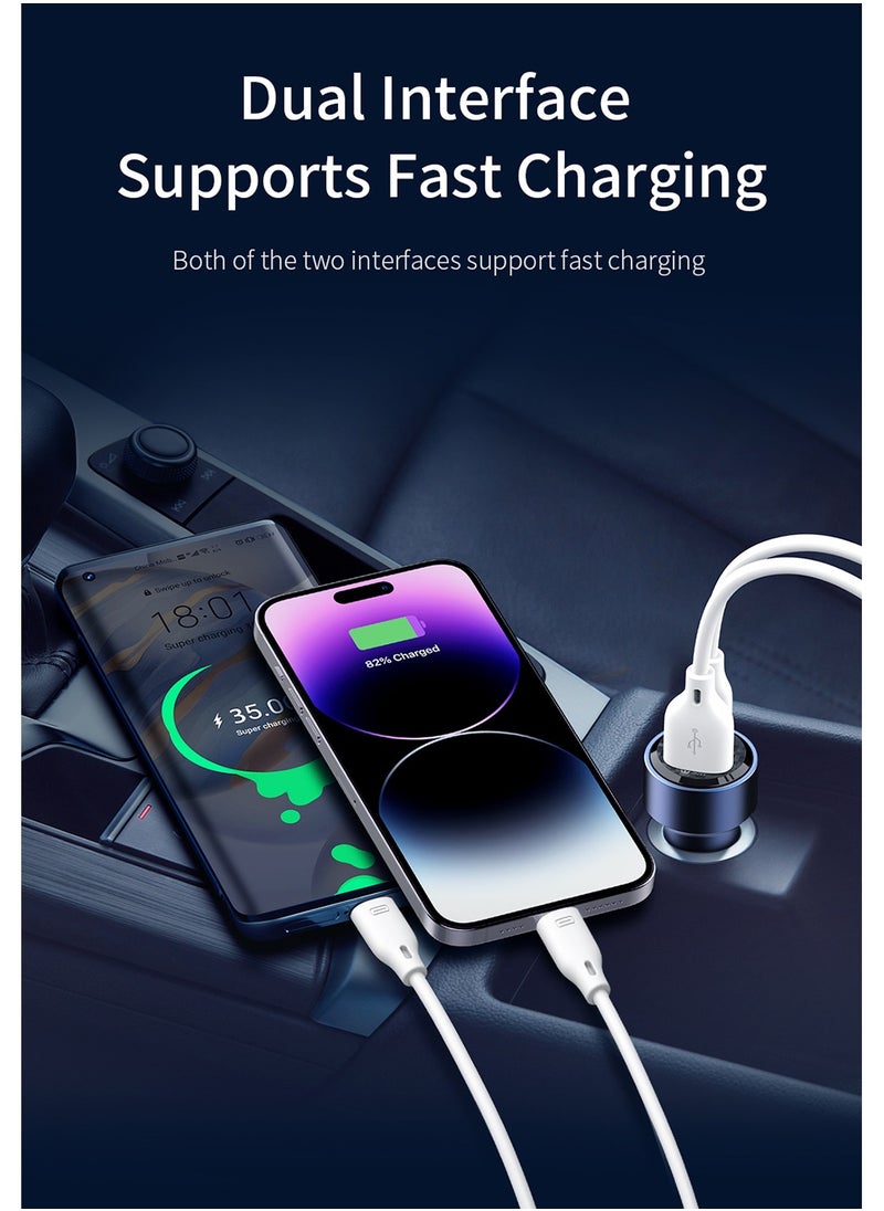 Recci Fast Car Charger 75W 2 Port Car Power Adapter Type C PD 45W for iPhone and USB A 30W Compatible With iPhone 13/14/15/16 iPad Samsung Xiaomi Apple Watch Transparent Design Clear Blue  - Image 3
