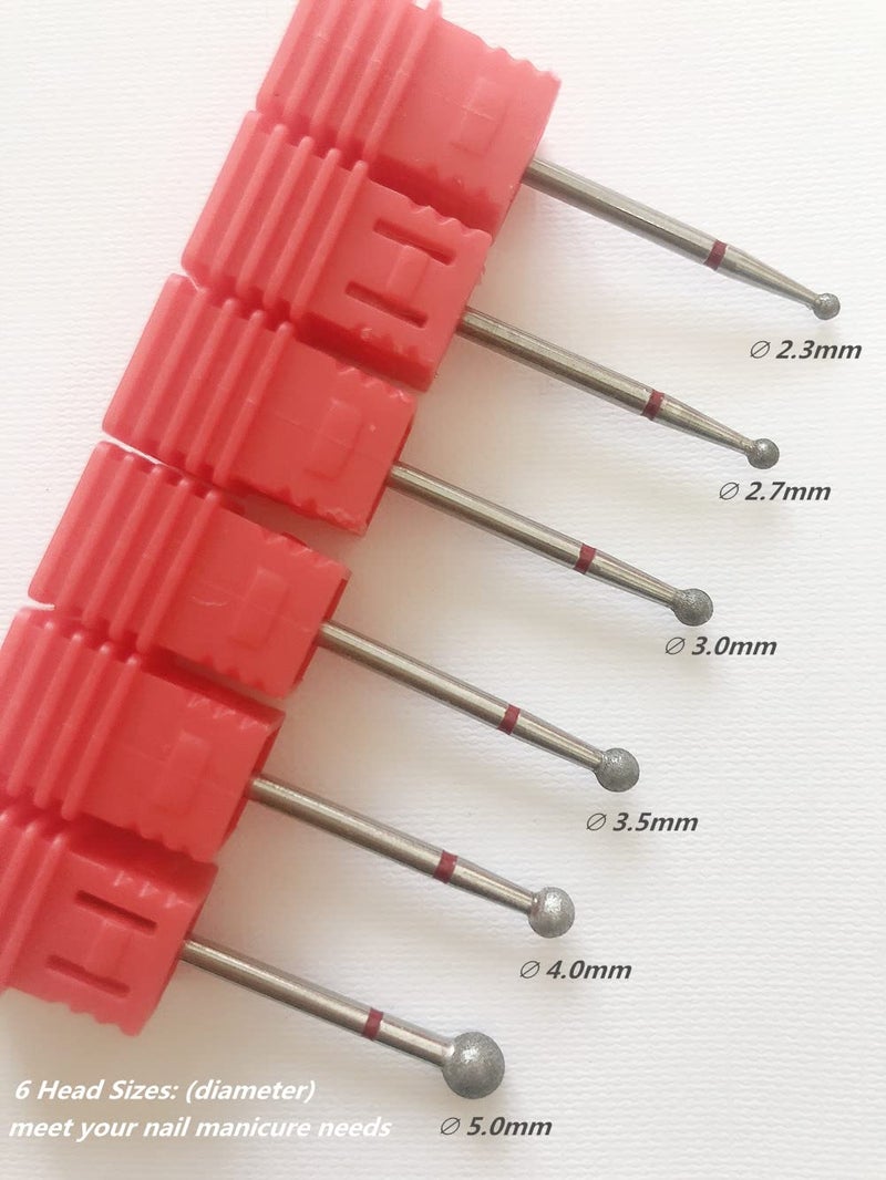 SQULIGT 6Pcs Nail Drill Bits, Ball Head 3/32'' Cuticle Clean Nail Bit for Electric Nail File Machine, Suitable for Acrylic Manicure Pedicure Cuticle Gel Polishing, Nail Salon Supply - Image 4