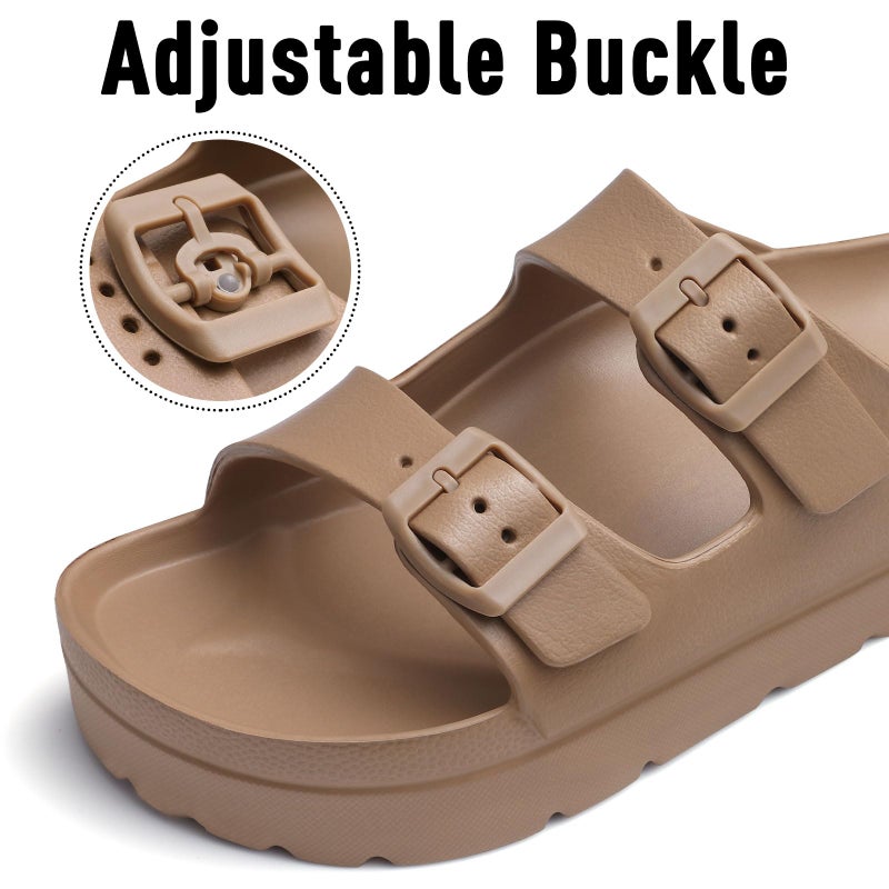 Goosecret Women's Platform Sandals with Arch Support Chunky Lightweight Foam Slip on Slides Comfortable Summer Beach Sandals with Adjustable Buckle Brown, 38(size 7.5) - Image 4