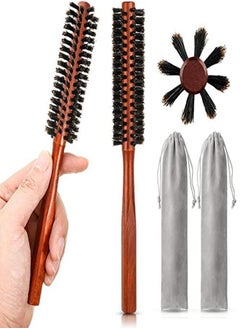 Patelai 2 Pieces Small Round Hair Brush Mini Bristle Beard Brush For Men Women With 2 Piece Drawstring Bags For Thin Or Short Hair  - Image 1
