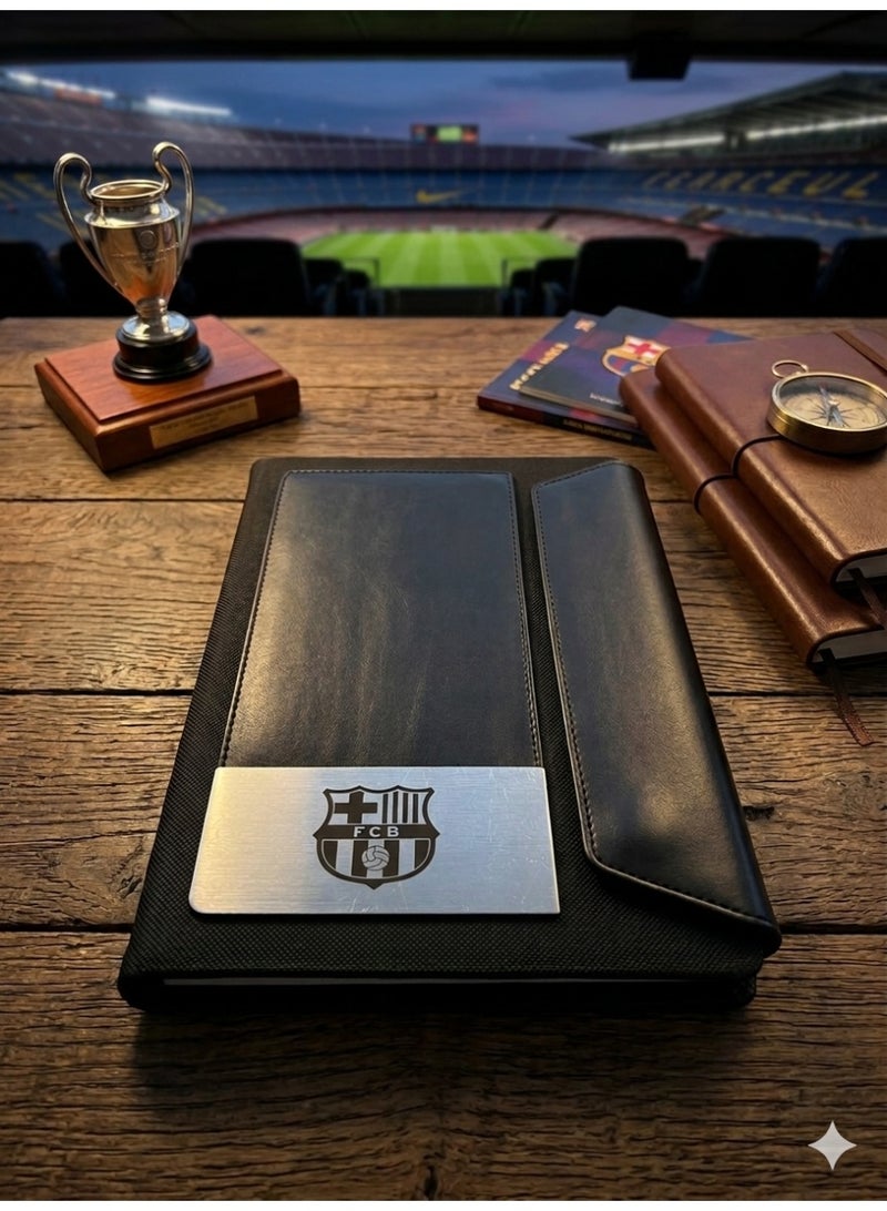 FC Barcelona Logo Black Leather Notebook – Premium A5 Journal for Writing, Office & Daily Use - Image 1