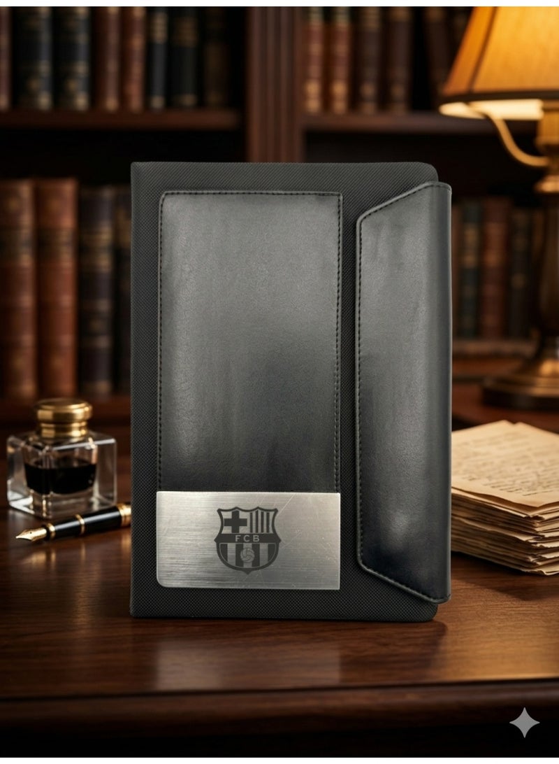 FC Barcelona Logo Black Leather Notebook – Premium A5 Journal for Writing, Office & Daily Use - Image 2