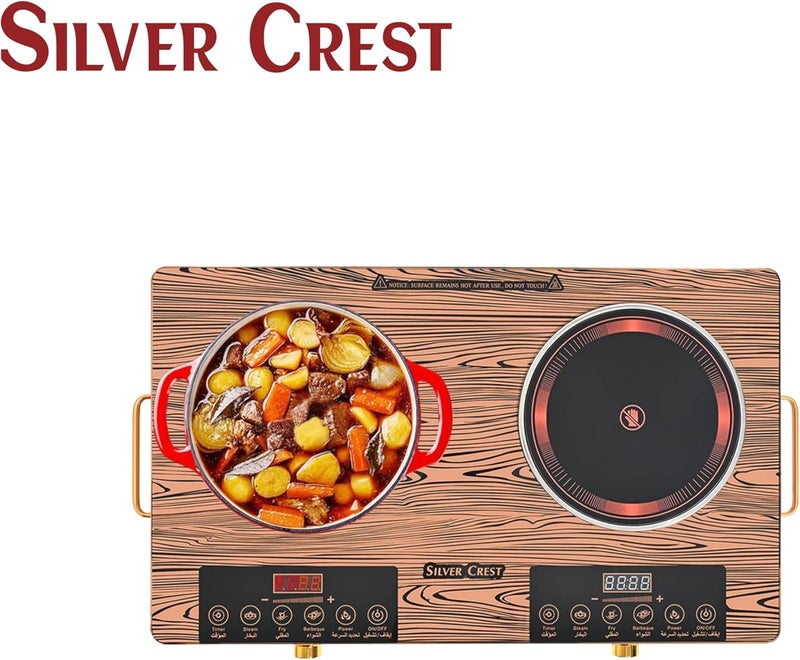 Silver crest Electric Double Burner Hot Plate - 3500W, Infrared Heating, LED Display, Multi-Cooking Modes - Image 3