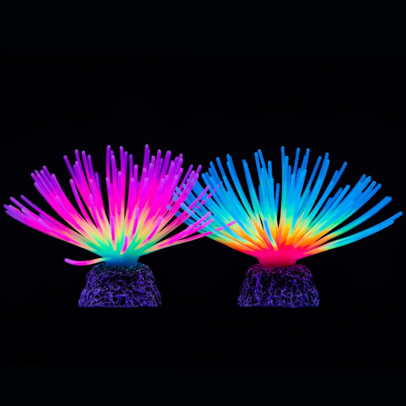 Uniclife Aquarium Imitative Rainbow and Iridescent Blue Sea Urchin Balls Artificial Silicone Ornament Set with Glowing Effect for Fish Tank Landscape Decoration - Image 1