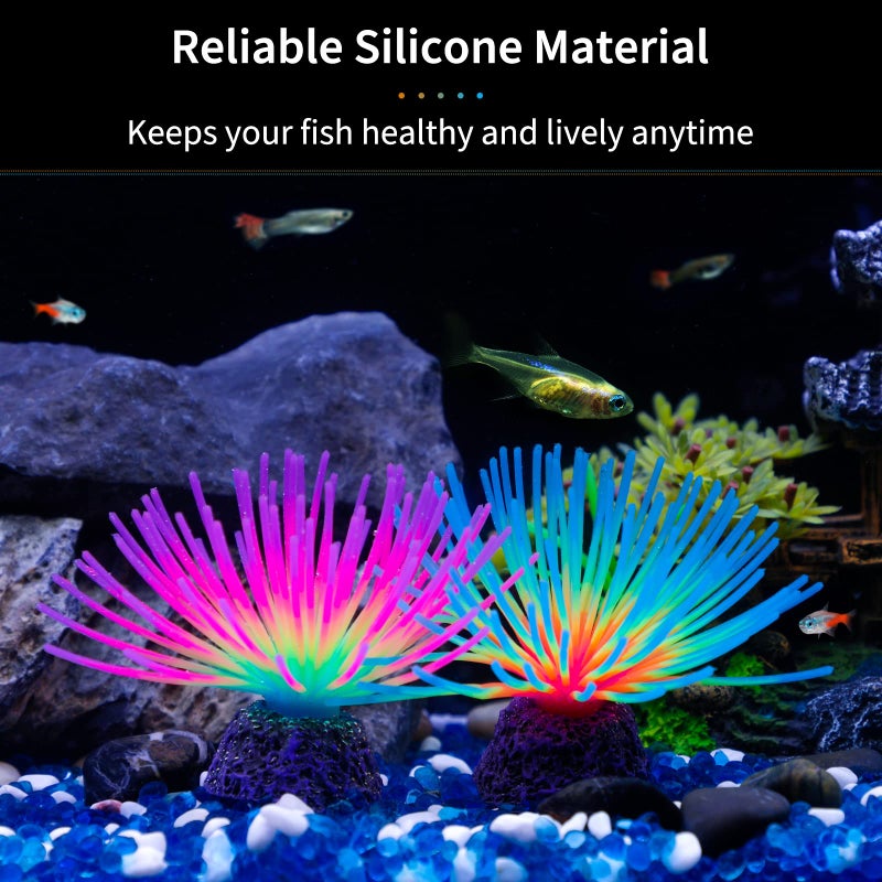 Uniclife Aquarium Imitative Rainbow and Iridescent Blue Sea Urchin Balls Artificial Silicone Ornament Set with Glowing Effect for Fish Tank Landscape Decoration - Image 2