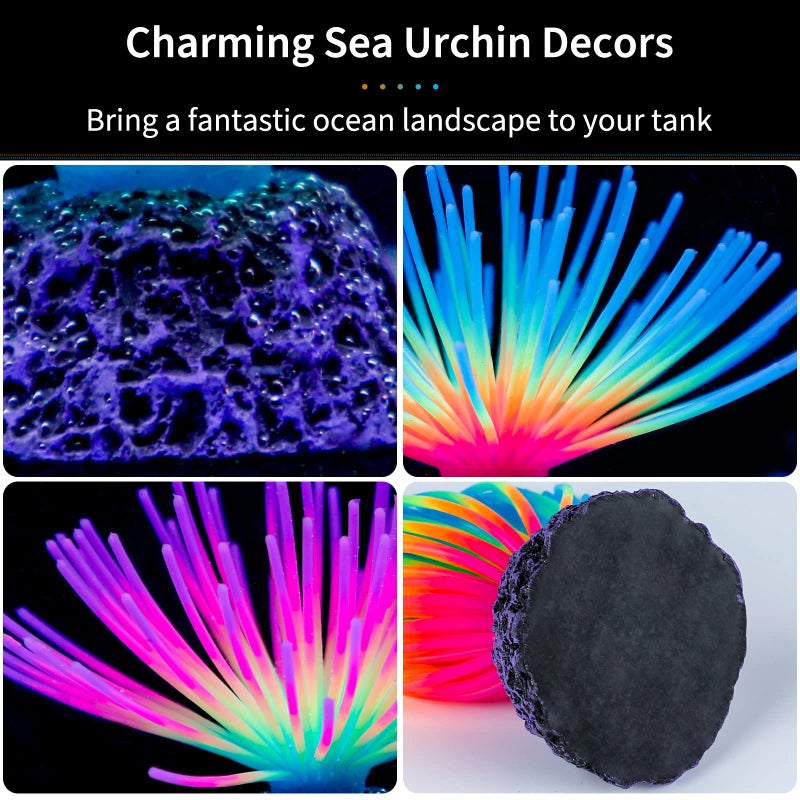 Uniclife Aquarium Imitative Rainbow and Iridescent Blue Sea Urchin Balls Artificial Silicone Ornament Set with Glowing Effect for Fish Tank Landscape Decoration - Image 4